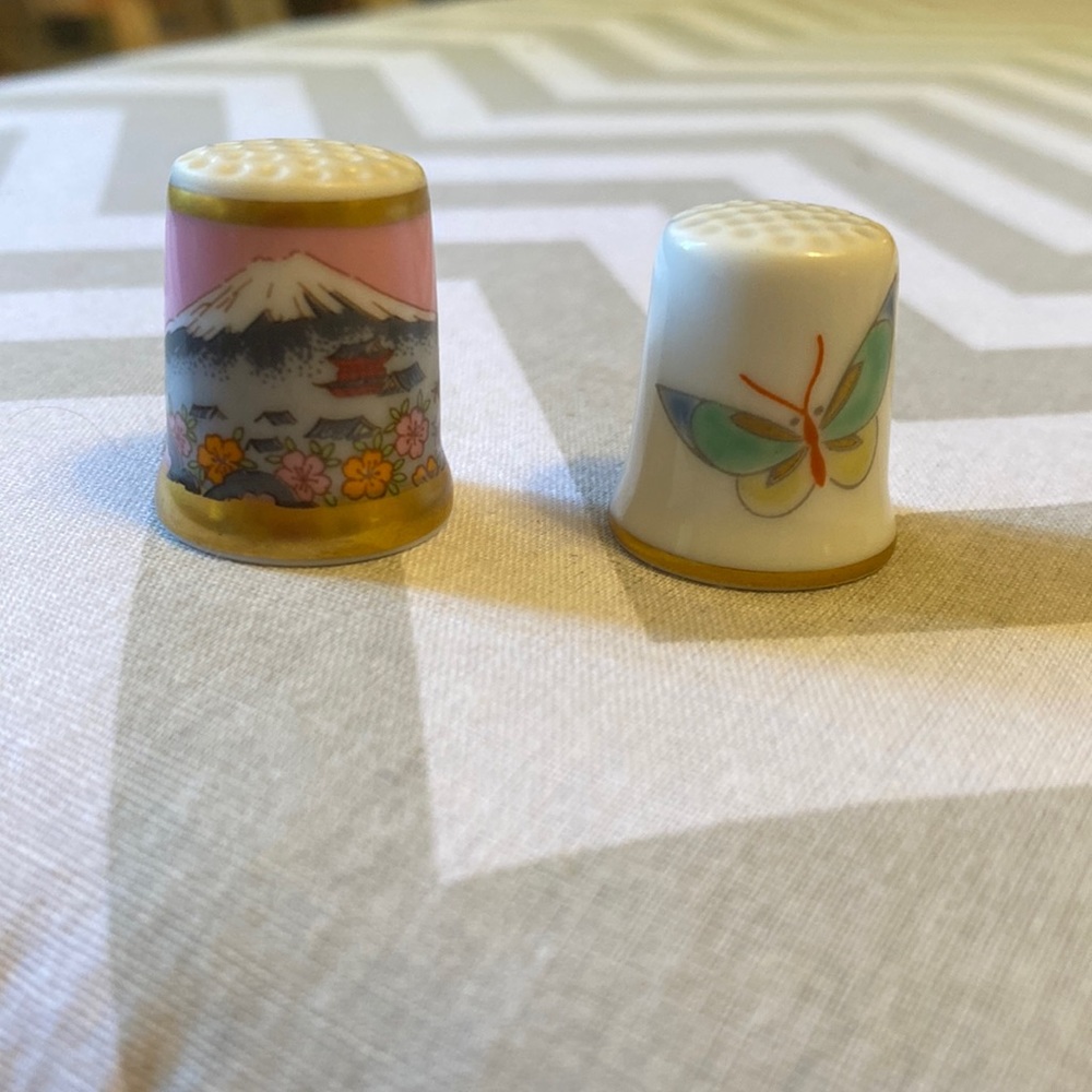 Two Made in Japan Porcelain Thimbles
